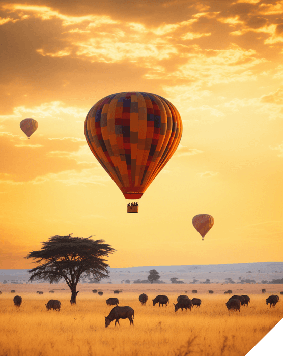 Viajes a medida. Experiencias inolvidables. Diversión. Viajes en globo sobre el Serengeti de Tanzania