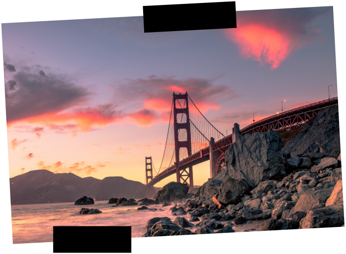 Viajes a medida. Viajes que inspiran. El puente Golden Gate en un atardecer con cielo rojizo